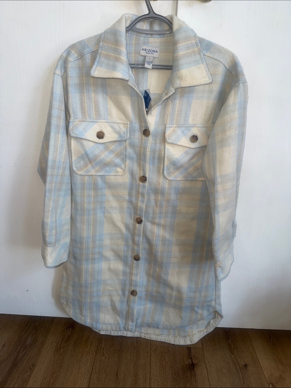 Arizona Jean Co Blue Flannel Plaid Shacket Shirt Size Small Women’s NEW